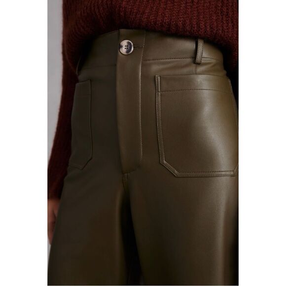 NEW Anthropologie Maeve Colette Moss Cropped Wide-Leg Faux Leather Pants Size 32 - Picture 4 of 8